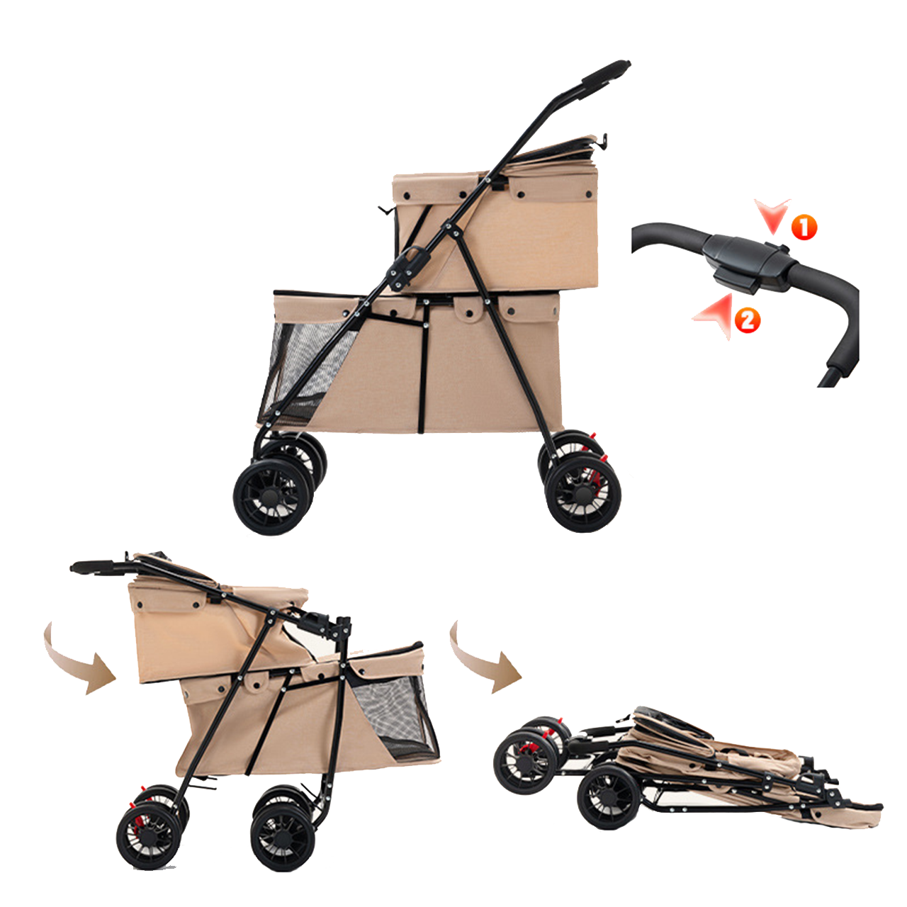 Double Pet Stroller – Dual Compartment for Cats & Dogs