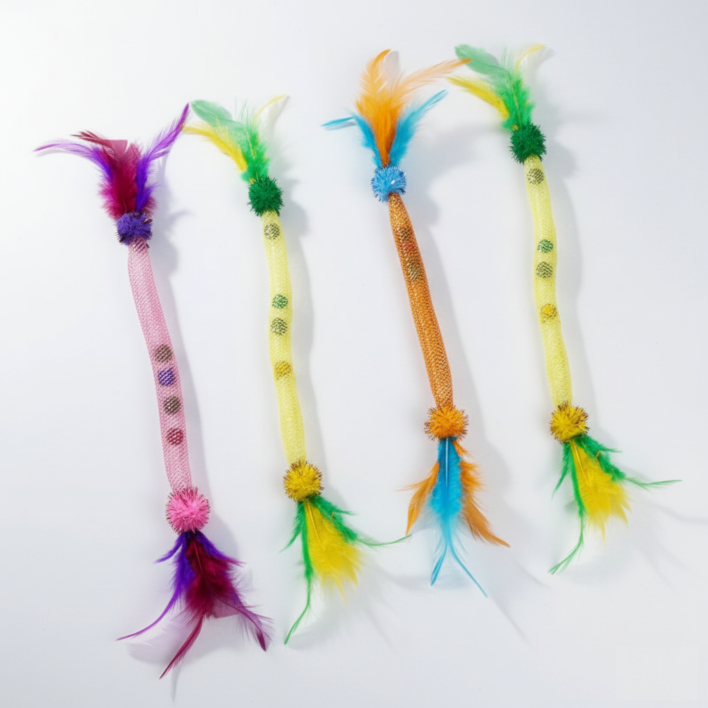 Catnip Wand Toy Pack – 5 Pieces with Feathers & Bells