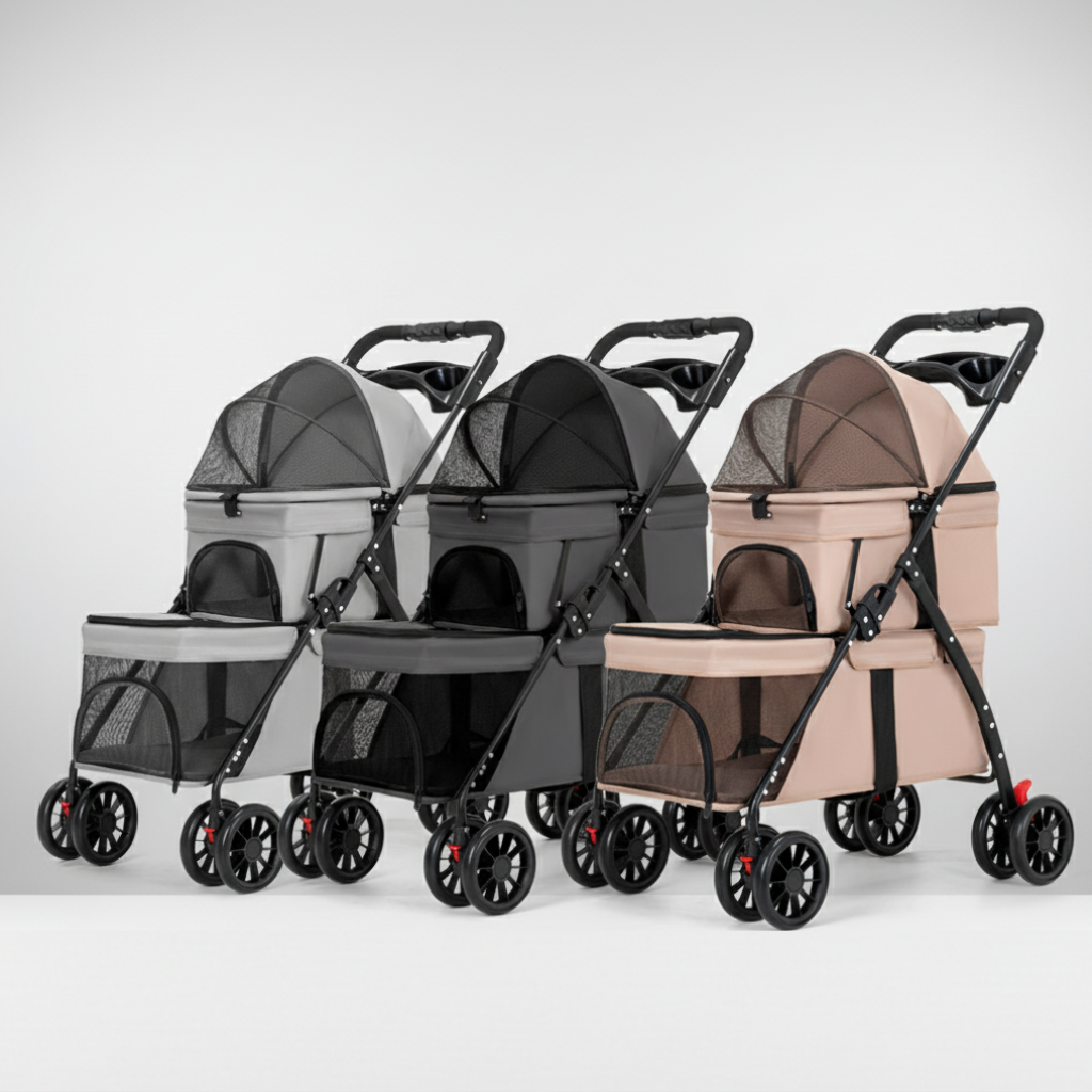Double Pet Stroller – Dual Compartment for Cats & Dogs