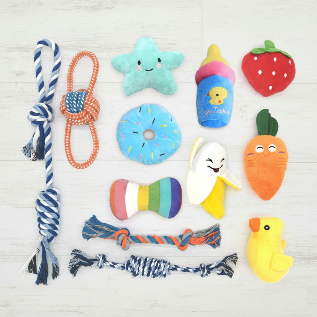 Puppy Chew Toy Pack – 12 Pieces for Training & Cleaning